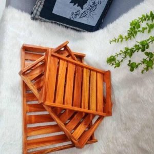 প্রিমিয়াম মেহগনি কাঠের ট্রে সেট (৩ পিস)