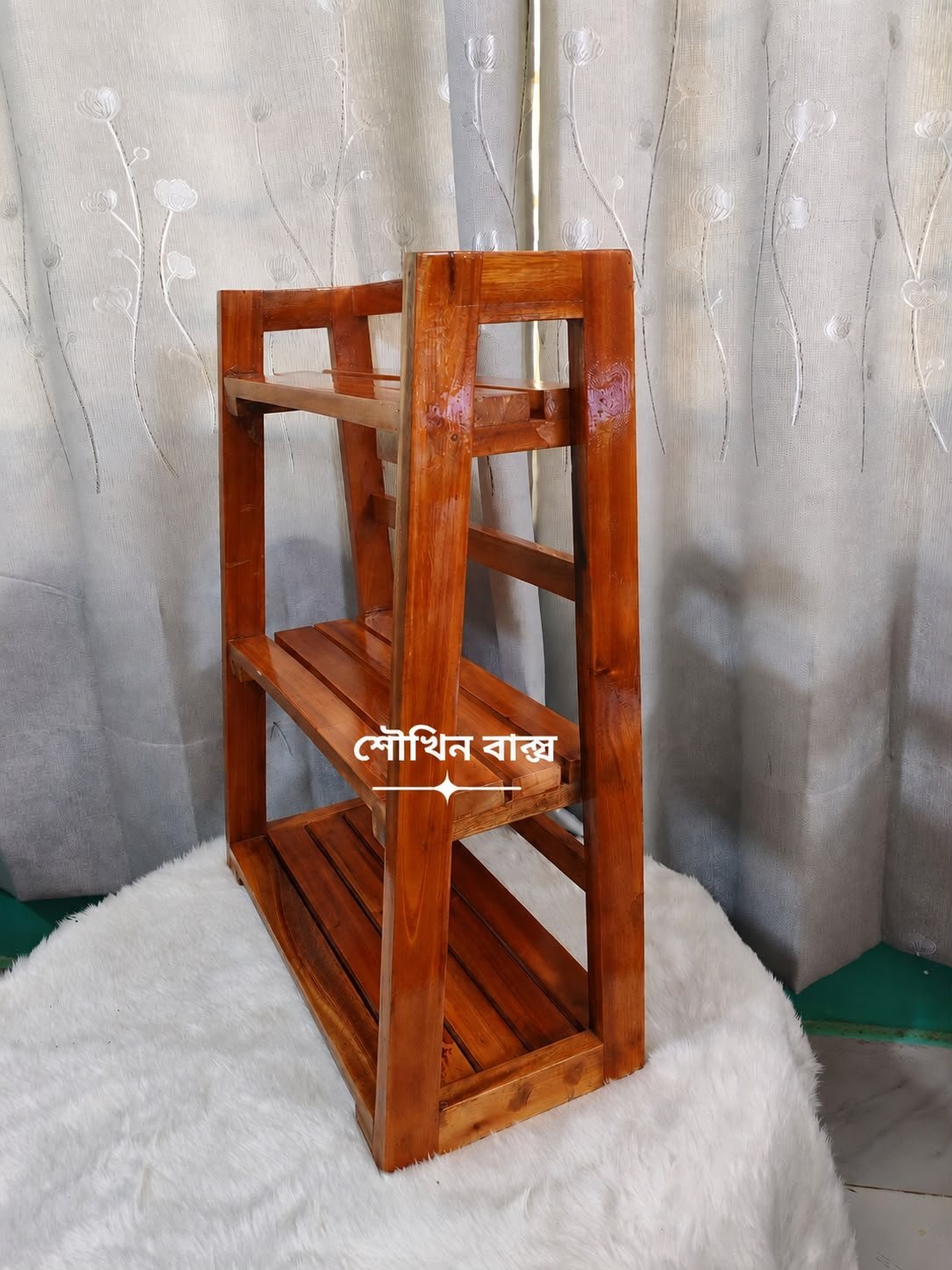 মেহগনি কাঠের ৩ তাকের কিচেন অর্গানাইজার রেক - Image 2